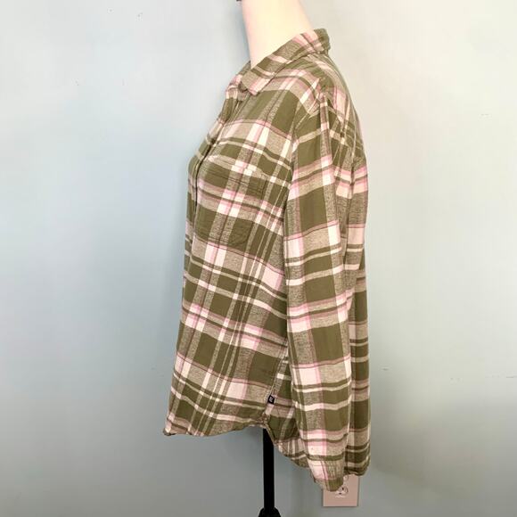 GAP Boyfriend Green Plaid Flannel Button Down Size Large - Picture 3 of 7